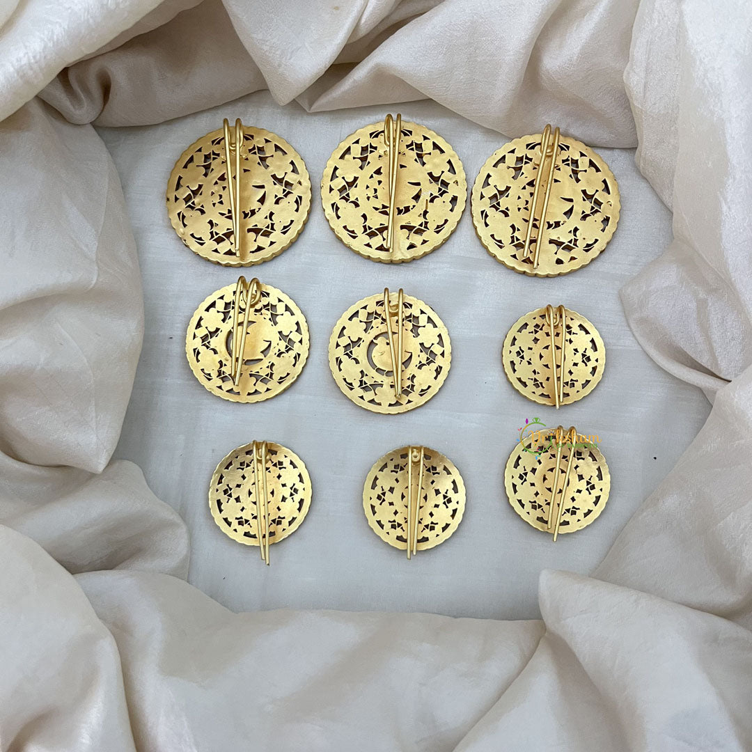 Vriksham Designer Jadau Jada Billa Set in Green and White Stones -Set Of 9-J3576