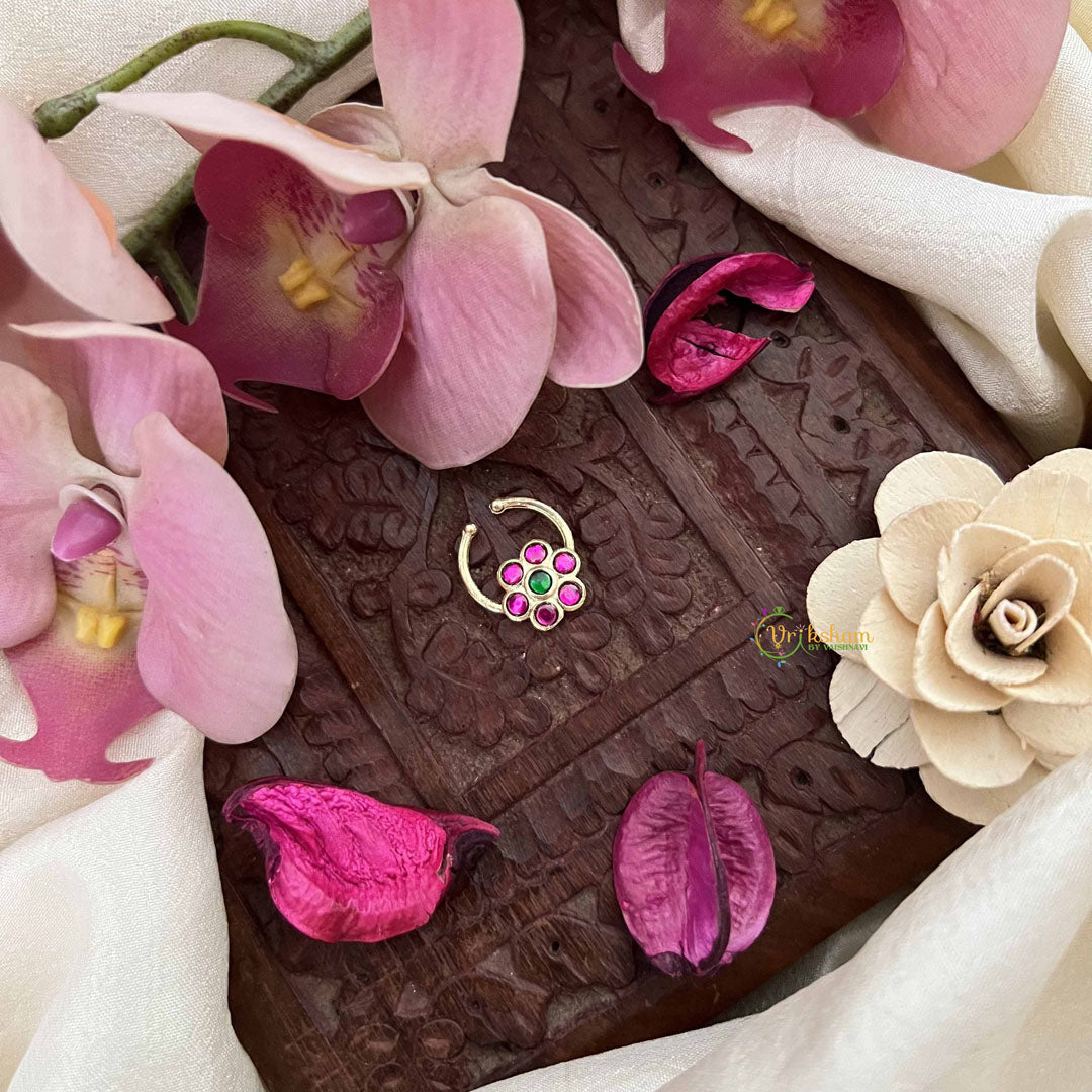 Vriksham Floral Kundan Jadau Septum Ring-Red Green-J3958