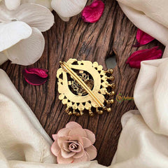 Vriksham Lakshmi Dual Peacock Jad Billai-Red Green & White-Gold Bead-J4191