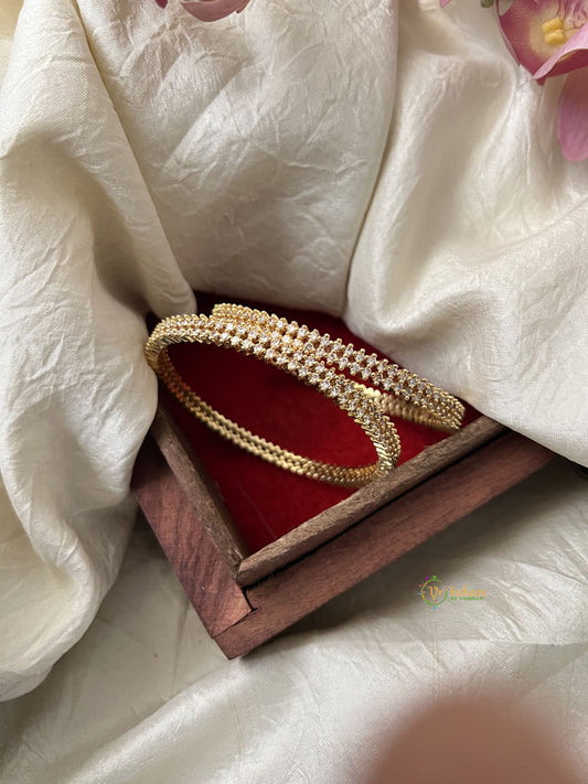 Premium Gold Alike Diamond Bangle Set - White - G11872