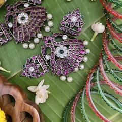 Vriksham Dual Peacock Traditional Black Polish Precious Kemp Vanki-G17562