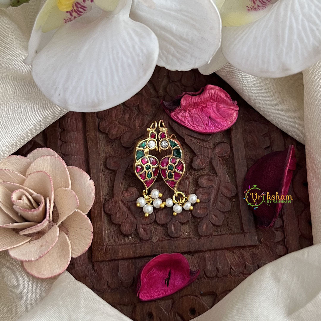 Vriksham Peacock Maharashtrian Style Press Bugadi-Red Green & White-Pearls-J3089