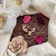 Vriksham Peacock Maharashtrian Style Press Bugadi-Red Green & White-Pearls-J3089