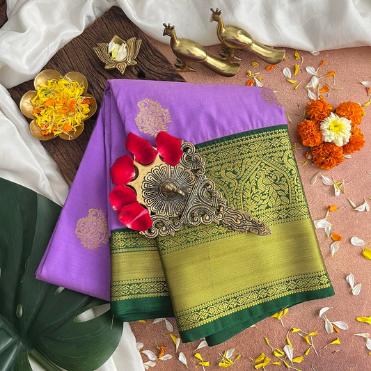 Lavender with Green Border Kanchi Silk Saree-VS3871