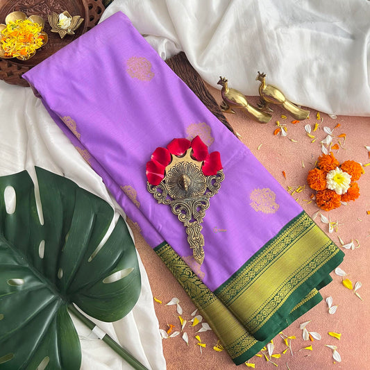 Lavender with Green Border Kanchi Silk Saree-VS3871