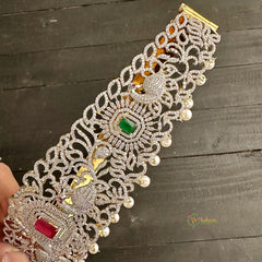 Elegant Peacock Bridal American Diamond Hipbelt -Green & Pink - G11523