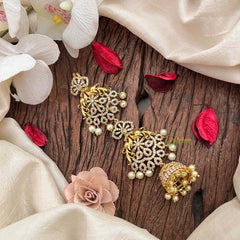 Vriksham Peacock Feather AD Stone Gold Touch With Jhumka Drops Jad Billai-Pearls-G21679