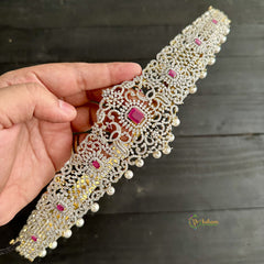 Exquisite Bridal American Diamond Hipbelt - Redish Pink - G11508