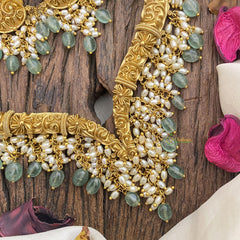 Vriksham Gold Look Alike Floral Hasli Choker-Rice Pearl-Pastel Green Beads-G16606