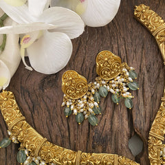 Vriksham Gold Look Alike Floral Hasli Choker-Rice Pearl-Pastel Green Beads-G16606