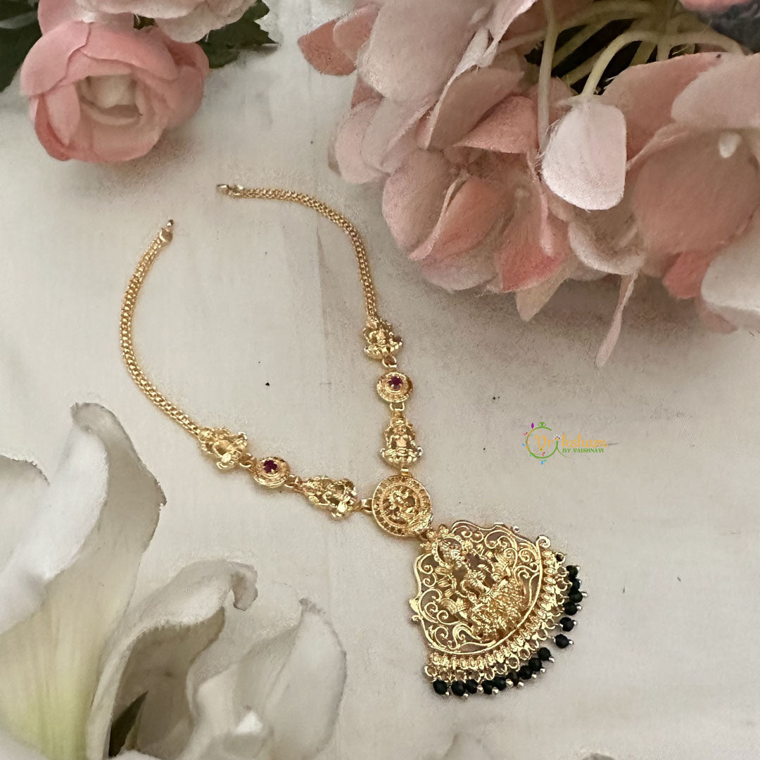 Vriksham South Indian Pink Stone Lakshmi Neckpiece-Green Bead-G18874