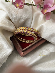 Premium Gold Alike Antique Diamond Bangle Set - White & Pink - G11883