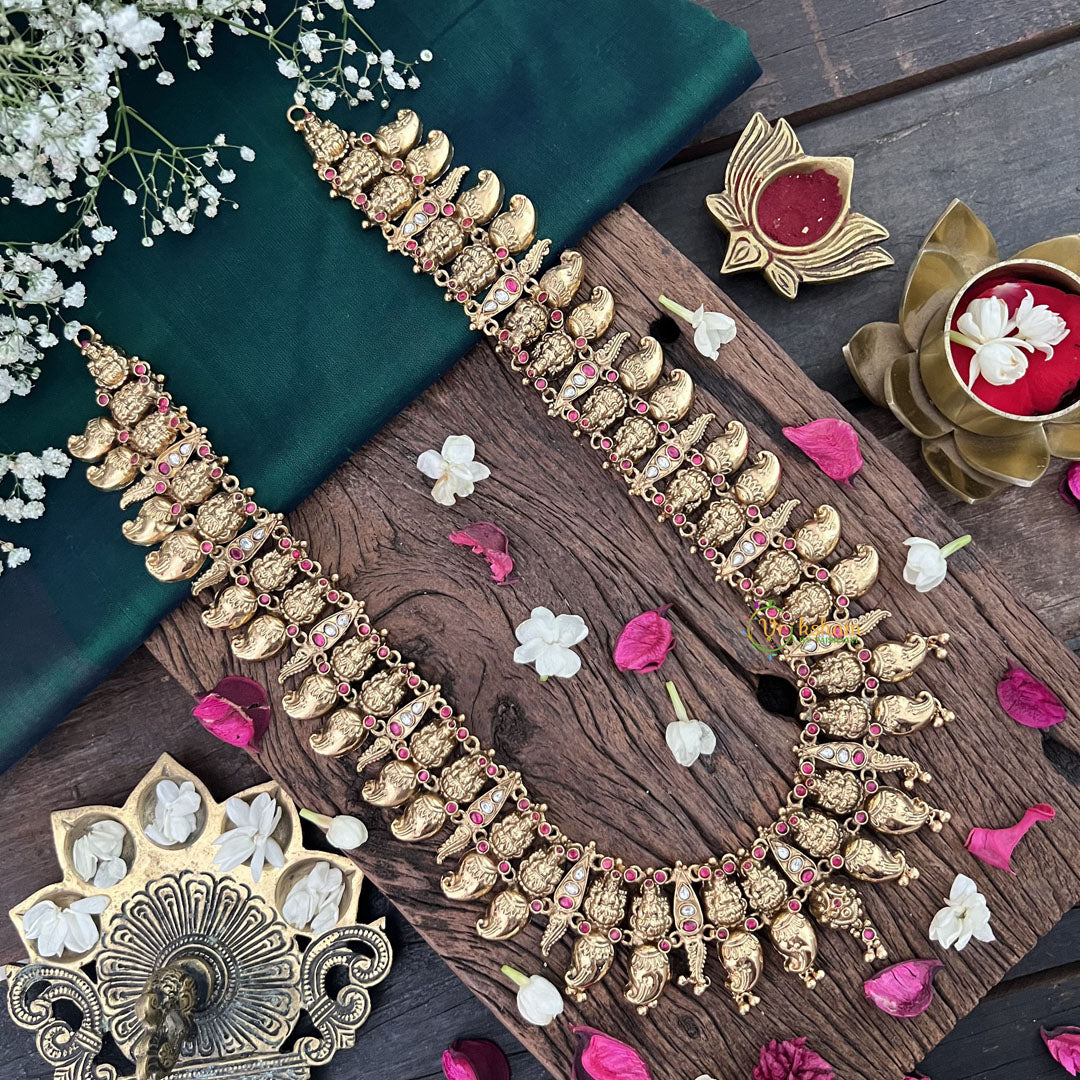 Vriksham Lakshmi Maanga 1 gm gold Temple Neckpiece-Red White-G17066