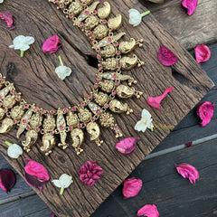 Vriksham Lakshmi Maanga 1 gm gold Temple Neckpiece-Red White-G17066