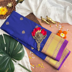 Navy Blue with Purple Border Kanchi Silk Saree-VS3880