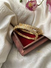 Premium Gold Alike Diamond Bangle Set - White - G11889