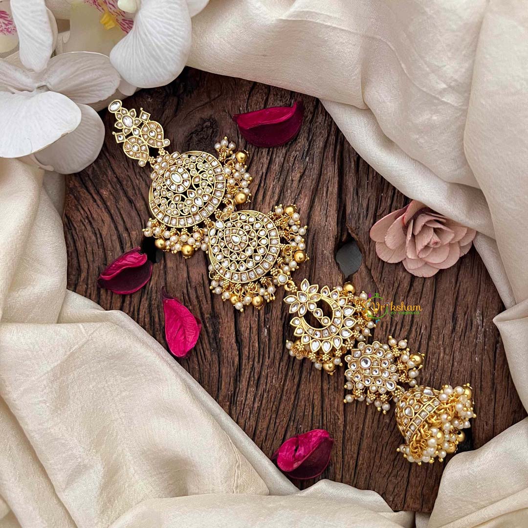 Vriksham Royal South Indian 5 Segment Bridal Elaborate Circular Medallions Jadai Billai-Red-Pearls-G21689