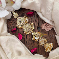 Vriksham Royal South Indian 5 Segment Bridal Elaborate Circular Medallions Jadai Billai-Red-Pearls-G21689