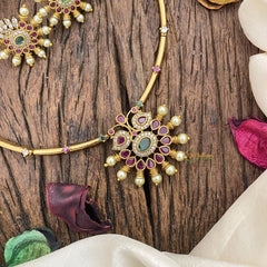 Vriksham Premium AD Stone Pendant Hasli Choker-Red,White & Green-G16619