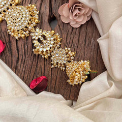 Vriksham Royal South Indian 5 Segment Bridal Elaborate Circular Medallions Jadai Billai-Red-Pearls-G21689