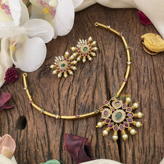 Vriksham Premium AD Stone Pendant Hasli Choker-Red,White & Green-G16619