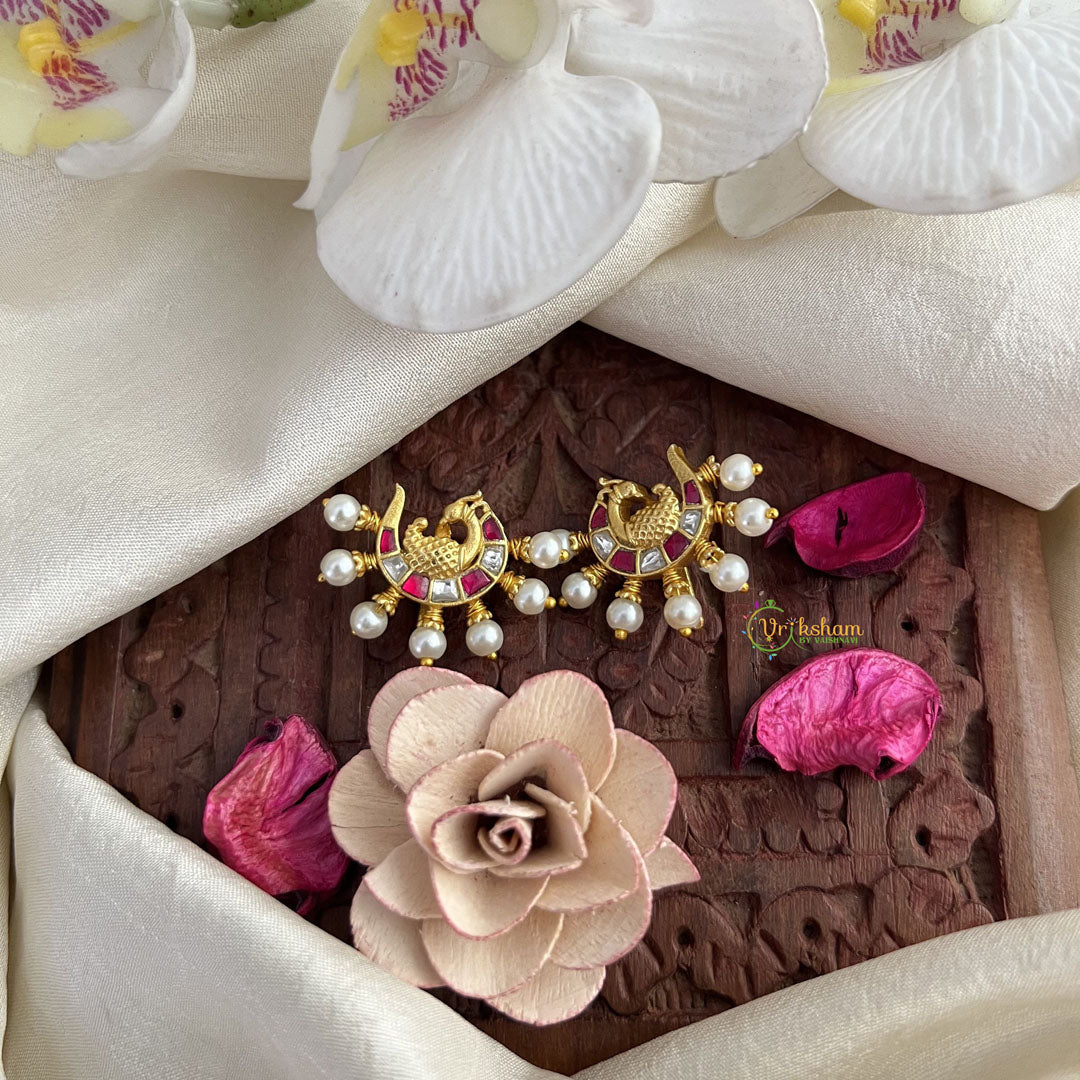 Vriksham Peacock Maharashtrian Style Press Bugadi-White Red-Pearl-J3077