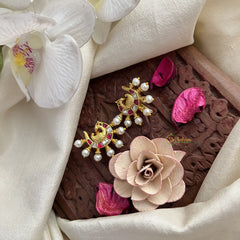 Vriksham Peacock Maharashtrian Style Press Bugadi-White Red-Pearl-J3077