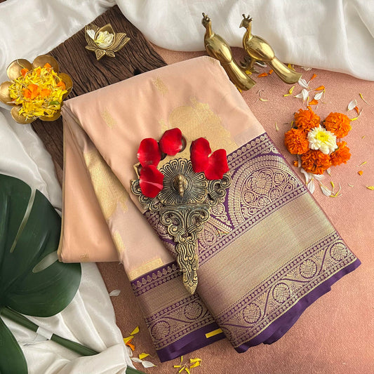 Skin With Purple Border Kanchi Silk Saree-VS3893