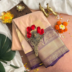 Skin With Purple Border Kanchi Silk Saree-VS3893