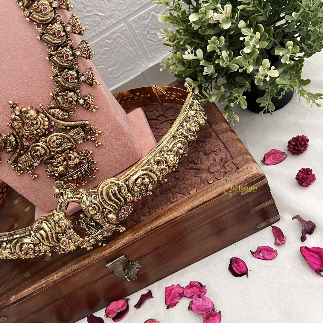 Vriksham Elegant Gold Look Peacock Naskhi With Lakshmi 1 Gram Bridal Set-Gold Bead-G20429