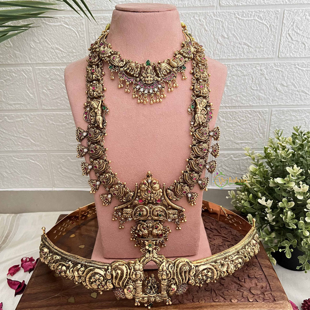 Vriksham Elegant Gold Look Peacock Naskhi With Lakshmi 1 Gram Bridal Set-Gold Bead-G20429