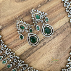 Elegant Victorian Diamond Long Neckpiece -Green-Tear Drop-VV1411