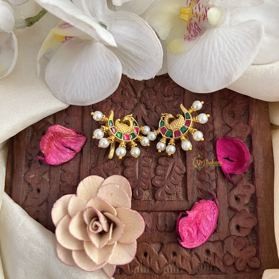 Vriksham Peacock Maharashtrian Style Press Bugadi-Green Red-Pearl-J3076