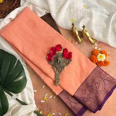 Peach Vairaoosi Podi Kattam Kanchi Silk Saree-VS3896