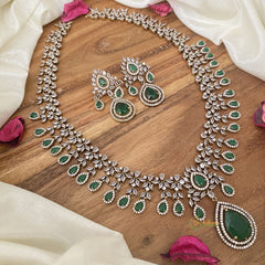 Elegant Victorian Diamond Long Neckpiece -Green-Tear Drop-VV1411