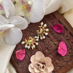 Vriksham Peacock Maharashtrian Style Press Bugadi-Green Red-Pearl-J3076