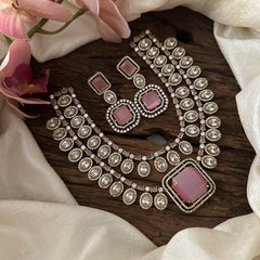 Stylish 2 Layer Victorian Diamond Neckpiece-Pastel Pink-VV1692