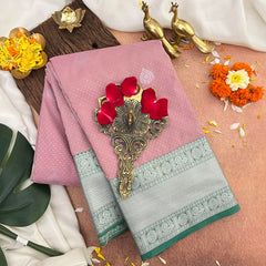 Baby Pink with Green Border Kanchi Silk Saree-VS3899