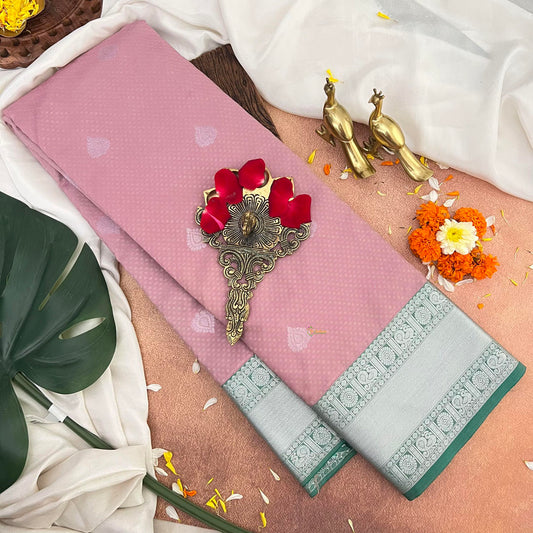 Baby Pink with Green Border Kanchi Silk Saree-VS3899