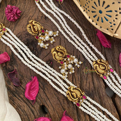 Vriksham Lakshmi Pendant Kundan Jadau White Beaded Mala-White Bead-J2982