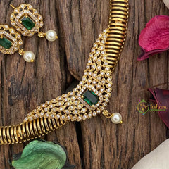 Vriksham Gold Look Alike Wings Type Hasli Choker-Green-G16616