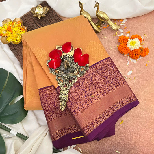 Golden with Purple Border Kanchi Silk Saree-VS3903