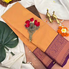 Golden with Purple Border Kanchi Silk Saree-VS3903