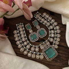 Stylish 2 Layer Victorian Diamond Neckpiece-Aqua Green-VV1694