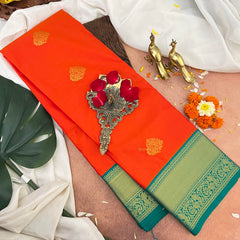 Orange with Green Border Kanchi Silk Saree-VS3905