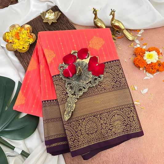 Burnt Orange Vairaoosi with Wine Border Kanchi Silk Saree-VS3906