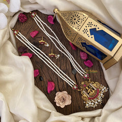 Vriksham Lakshmi Pendant Kundan Jadau White Beaded Mala-Lotus-J2983