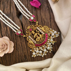 Vriksham Lakshmi Pendant Kundan Jadau White Beaded Mala-Lotus-J2983