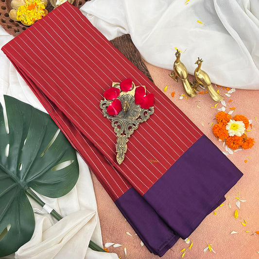 Red With Plain Purple Border Kanchi Silk Saree-VS3907