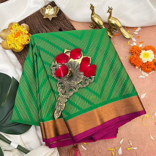 Green With Magenta Border Kanchi Silk Saree-VS3913